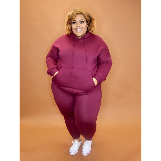 Burgundy Sweatpant Set CURVY - Mad Swanky Kouture