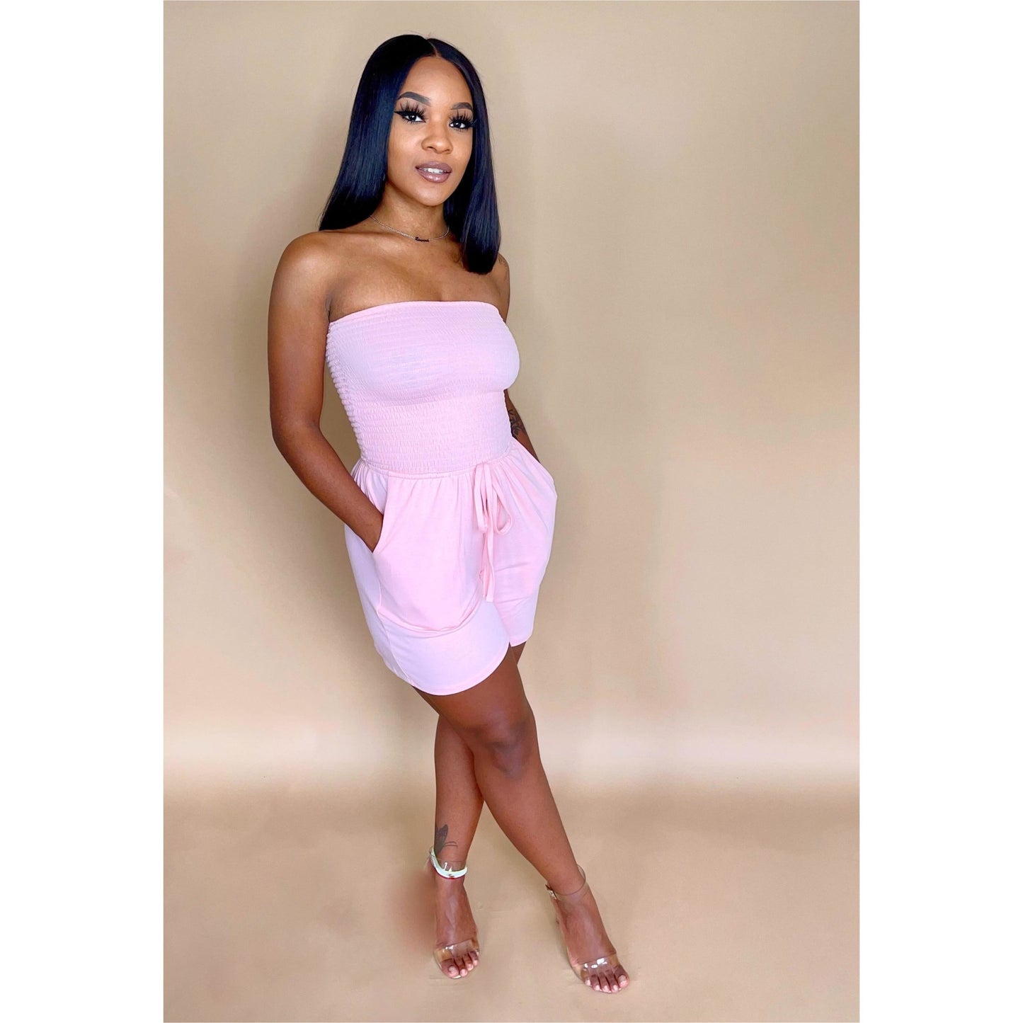 Dusty Pink Tube Romper - Mad Swanky Kouture