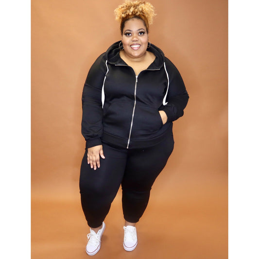 Black Zipper Hoodie Set CURVY - Mad Swanky Kouture