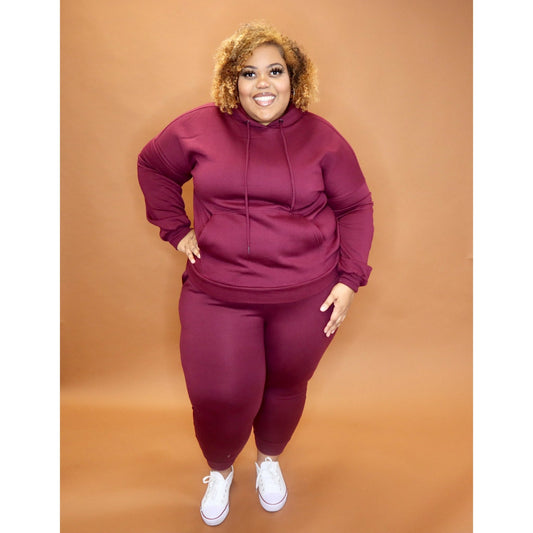Burgundy Sweatpant Set CURVY - Mad Swanky Kouture