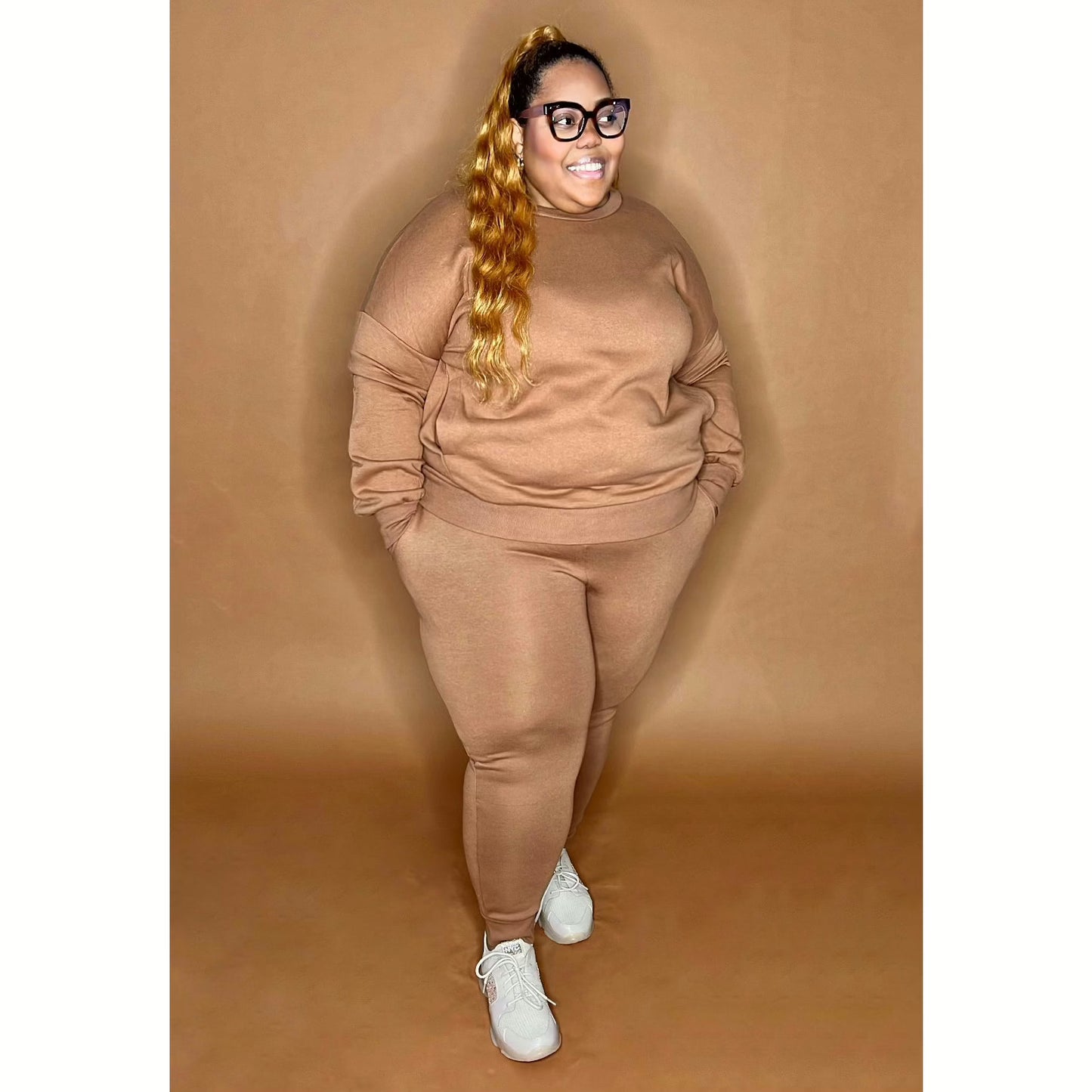 Camel Brown Jogger Set CURVY