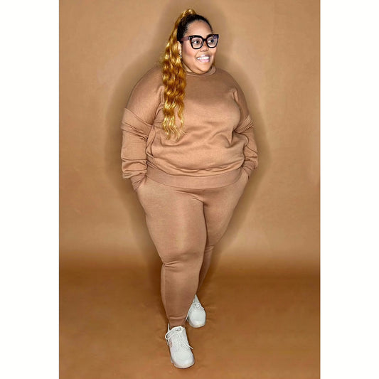 Camel Brown Jogger Set CURVY