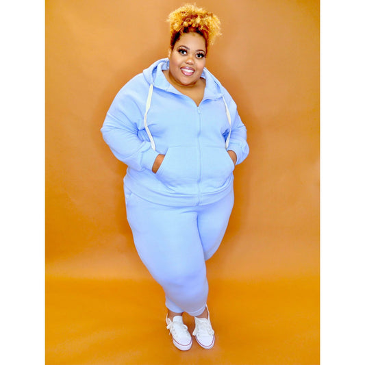 Sky Blue Zipper Hoodie Set CURVY - Mad Swanky Kouture
